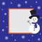 Cute Christmas frame with space for text or photo. Festive frame with a snowman. Vector