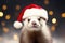 Cute Christmas funny baby ferret in red Santa hat
