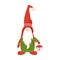 Cute christmas gnome in red hat with little lantern in hand, vector illustration.