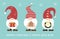 Cute Christmas gnomes hold different things in their hands: gift box, gingerbread house, Christmas wreath. Winter gnomes.