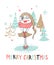 Cute Christmas greeting card with girl snowman.Vector illustration.