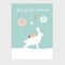 Cute Christmas greeting card, invitation with polar hare or rabbit, gift boxes and Christmas balls. Hand drawn design. Vector