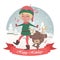 Cute Christmas greeting with singing jolly elf and reindeer