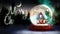 Cute christmas house inside snow globe with magic message