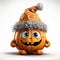 Cute Christmas Jackolantern In Zombie Hat - 3d Render