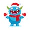 Cute Christmas Monster Vector. Holiday Cartoon Mascot. Good For Xmas Card, Banner.