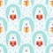 Cute Christmas and New Year seamless pattern with polar bear and present box