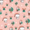 Cute Christmas pattern with Santa Claus, snowman, bird and Christmas bells on textured background. Fun vector Christmas background