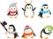 Cute Christmas penguin cartoon set.