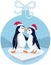 Cute Christmas Penguins Kissing Vector Cartoon