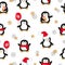 Cute Christmas penguins seamless pattern.