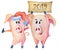 Cute Christmas pigs with banner 2019 Year Watercolor illustration