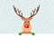 Cute Christmas reindeer holding a blank banner