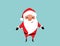 Cute christmas Santa Claus with arms raised for a hug. Winter holiday mood vector background