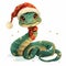 cute Christmas snake illustration on white background New Year 2025