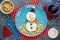 Cute Christmas snowman from cottage cheese, crunchy cornflakes a