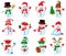 Cute Christmas snowmen. Cartoon winter holidays outdoor snowman characters, vector illustration set. Christmas funny