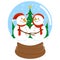 Cute Christmas snowmen inside a snow globe. Vector illustration