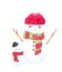 Cute christmas snowmen wearing hat and scarf on white background.