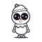 Cute Christmas sticker joyful snowman with big eyes. transparent background version available