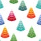 Cute christmas trees of different bright colors isolated on white background. Seamless pattern.