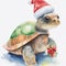 Cute Christmas turtle wearing a Santa hat. Merry Christmas