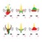 Cute Christmas unicorn faces set, in Santa Claus hat, with antlers and etc