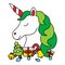 Cute christmas unicorn head with christmas items isolated