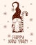 Cute christmas winter Gnomes with big caramel stick. Cute Cartoon vector illustration, hand drawn in doodle style. For