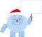 Cute Christmas Yeti Bigfoot Cartoon Character Holding Up A Blank Sign