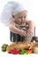 Cute Chubby Baby Chef in a Cooking Pot Looking Dow