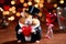 Cute chubby gentleman hamster in tuxedo holding heart, romantic valentine concept