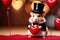 Cute chubby gentleman hamster in tuxedo holding heart, romantic valentine concept