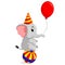 Cute Circus elephant with a striped ball stands on a ball