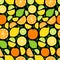 Cute Citrus Delight Fruits Lemon, Lime and Orange seamless pattern in vivid tasty colors