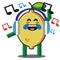 Cute citrus lemon fruits listening to the music cartoon mascot character without background vector design