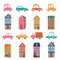 Cute city collection with houses and cars