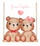 Cute classic couple brown teddy bears, boy and girl sit togertà¹‰er on wooden swing, Happy Valentine, adorable cartoon watercolor