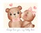 Cute classic couple brown teddy bears, girl kisses boy in photo, my teddy bear, Happy Valentine, adorable cartoon watercolor hand