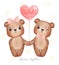 Cute classic couple brown teddy bears lover, boy and girl hold hand, forever together, Happy Valentine, adorable cartoon