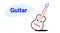 Cute classic wooden guitar cartoon comic character with smiling face happy emoji kawaii hand drawn style acoustic