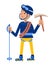 Cute climber with cartoon-style tools and crampons. Hobby and sport. Character for postcards, books, posters. Vector