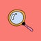 Cute clipart icon of loupe or magnifier in hand drawn style. Research of business processes, goals, analyzing, searching