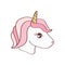 Cute Clipart Unicorn Head Illustration in Cartoon Style. Cartoon Clip Art Unicorn Face. Vector Illustration of an Animal