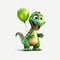 cute close-up Dinosaur holding a balloon 3D generative AI