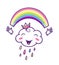 Cute cloud character with colorful rainbow