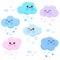 Cute cloud characters snowing. Vector illustration set.