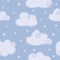 Cute cloud sky seamless pattern on blue background. Hand drawn night cloud sky wallpaper