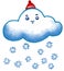 Cute Cloud wearing a winter hat and snowflake falling, cute cartoon character illustration isolated on white background. Hand