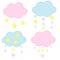 Cute clouds for kids. baby shower clouds decorated with hanging stars. Stroller toys, children and toddler craft, decoration